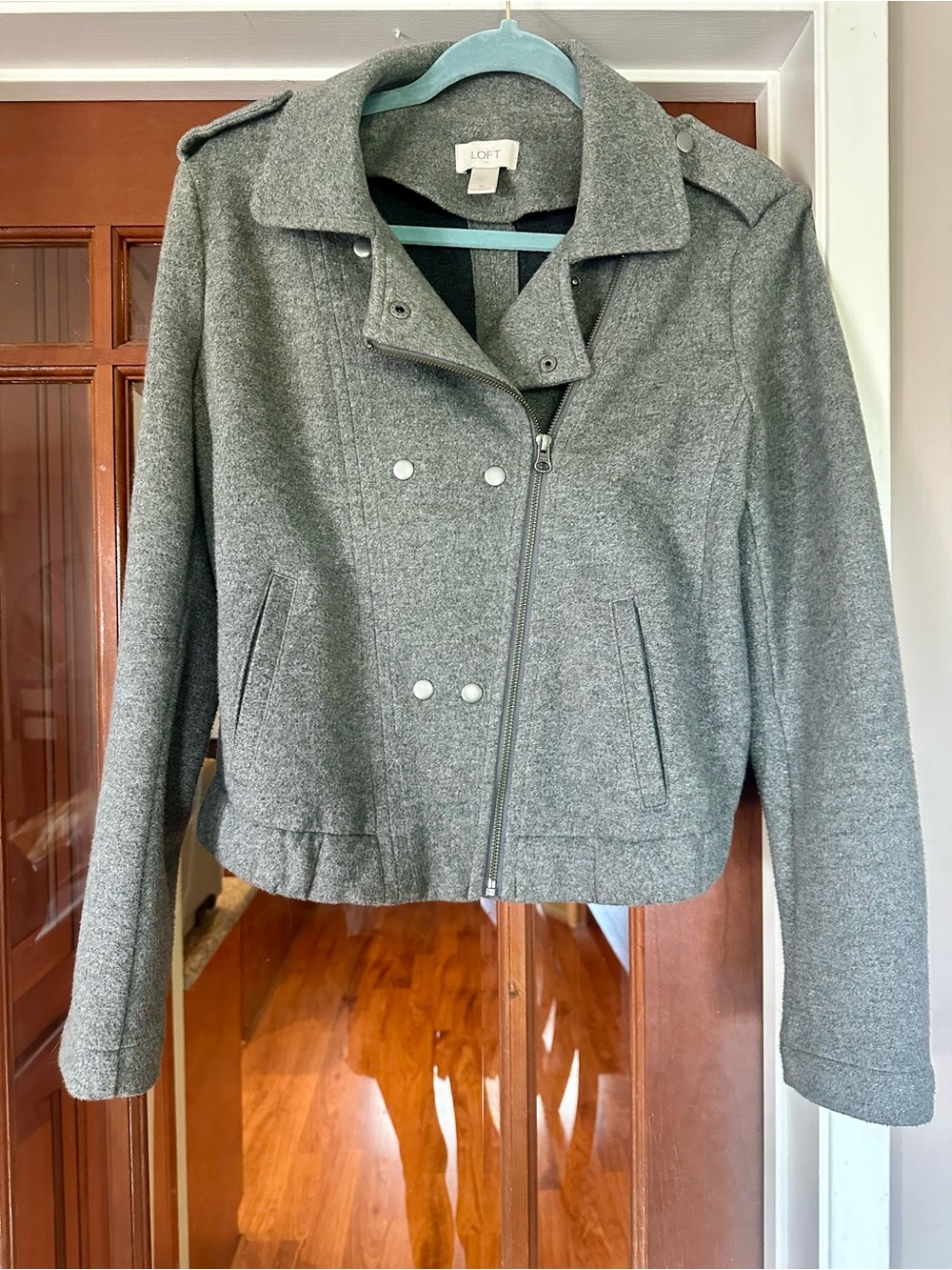 LOFT Gray Cotton blend Asymmetrical Zip Moto Jacket - Beautiful!